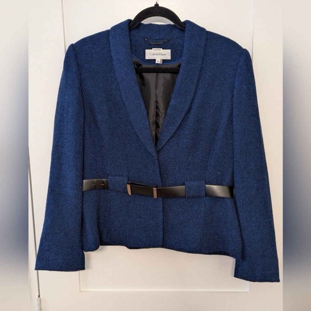 Calvin Klein Blue Belted Linen Blazer Size 8
